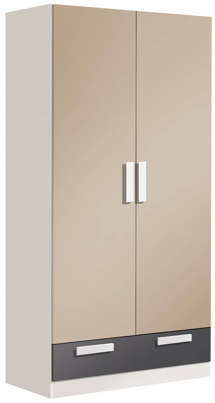 Armario ropero juvenil dos puertas. De color blanco o roble cambrian, puertas y cajón varios colores disponibles a elegir